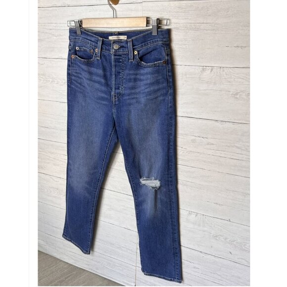 Levis Jeans Womens Size 28 Wedgie Straight Medium Wash Button Fly Stretch - Picture 5 of 16